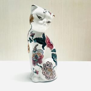 Vintage HFP Macau Porcelain Cat Kitten Cat Feline Figurine Chinoiserie Flowers